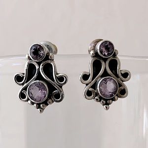 925 Sterling Silver Amethyst Crystal Post Earrings